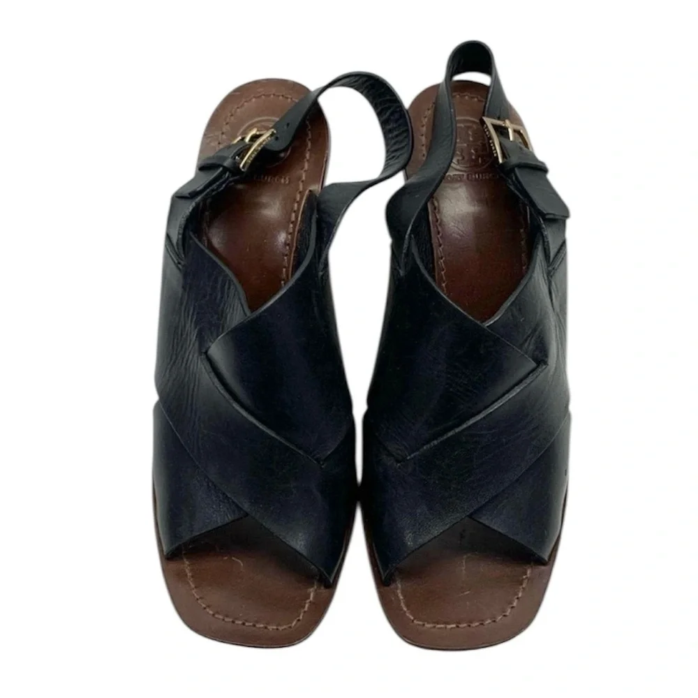 Tory Burch Bleeker Black Leather Slingback Heel Sandals